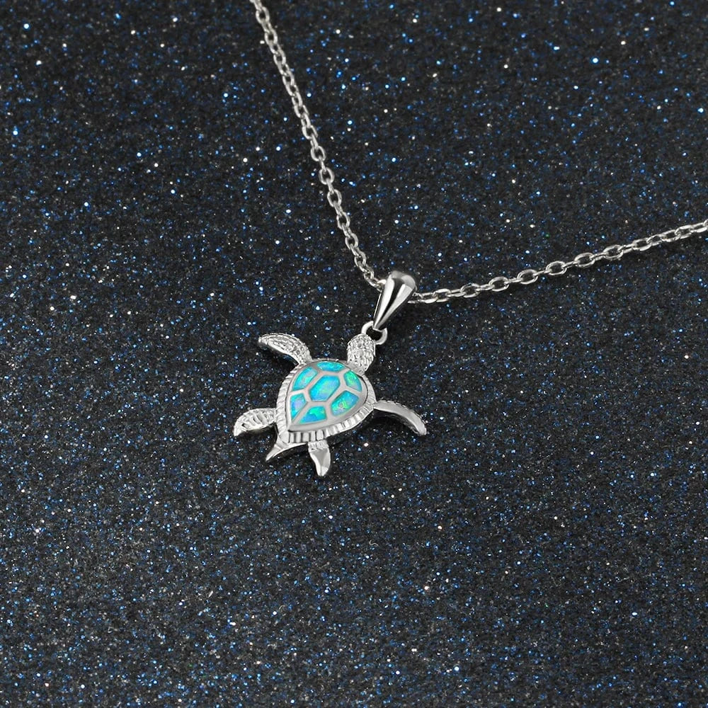 40+5cm / Silver Poya Wholesale Adjustable Mens 925 Sterling Silver Hawaiian Style Blue Opal Sea Turtle Pendant Necklace For Women