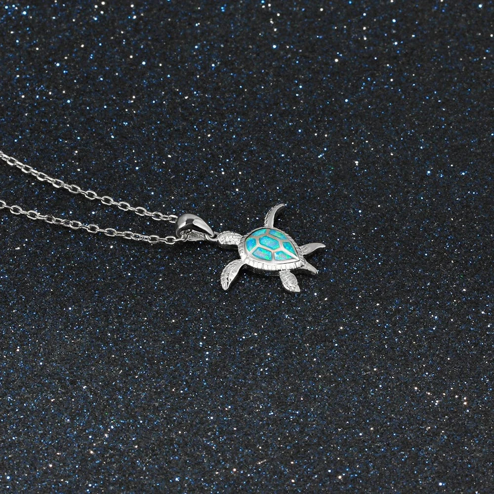 40+5cm / Silver Poya Wholesale Adjustable Mens 925 Sterling Silver Hawaiian Style Blue Opal Sea Turtle Pendant Necklace For Women