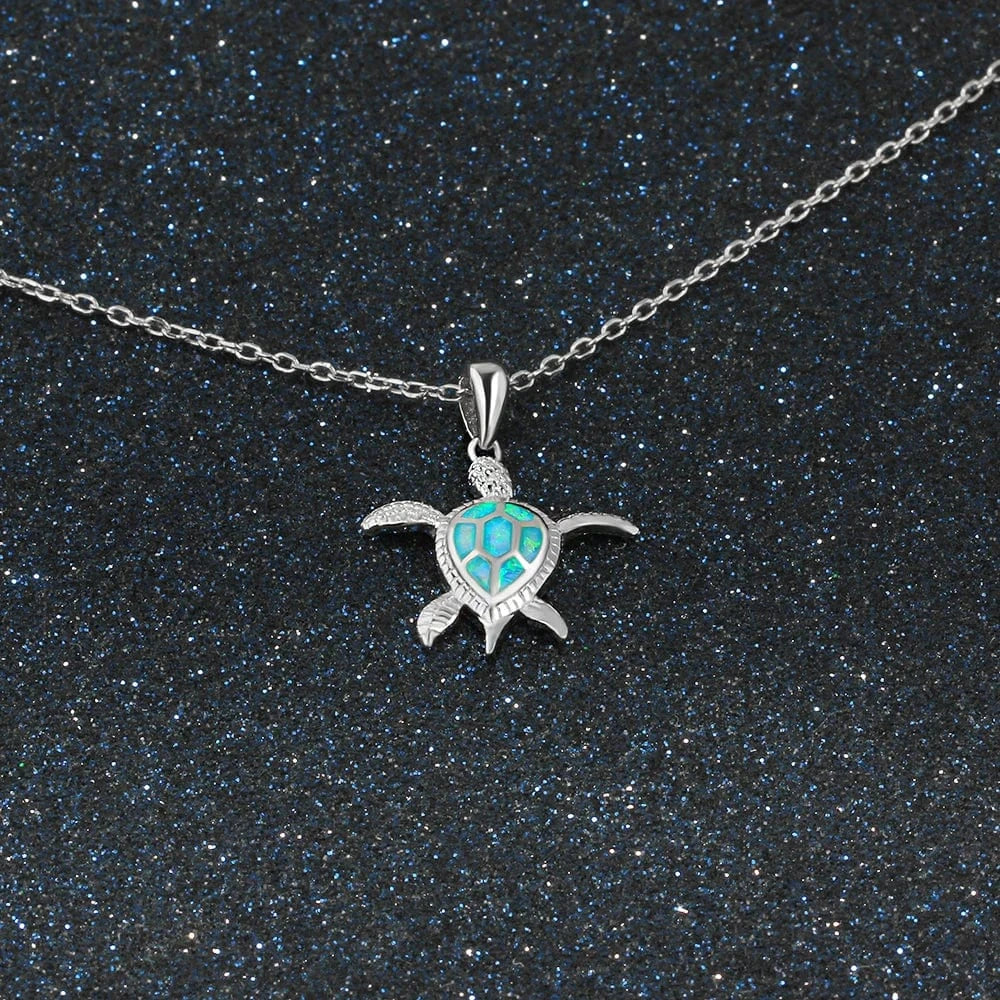 40+5cm / Silver Poya Wholesale Adjustable Mens 925 Sterling Silver Hawaiian Style Blue Opal Sea Turtle Pendant Necklace For Women
