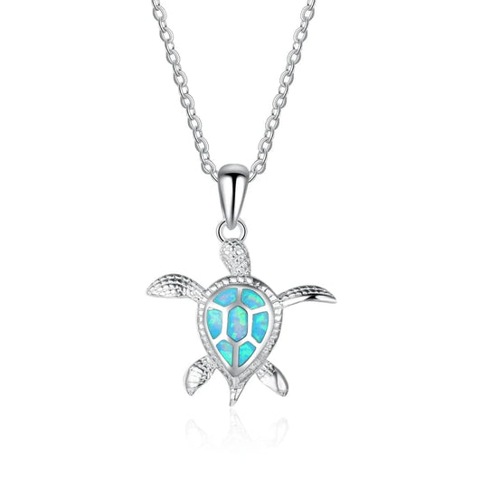 40+5cm / Silver Poya Wholesale Adjustable Mens 925 Sterling Silver Hawaiian Style Blue Opal Sea Turtle Pendant Necklace For Women