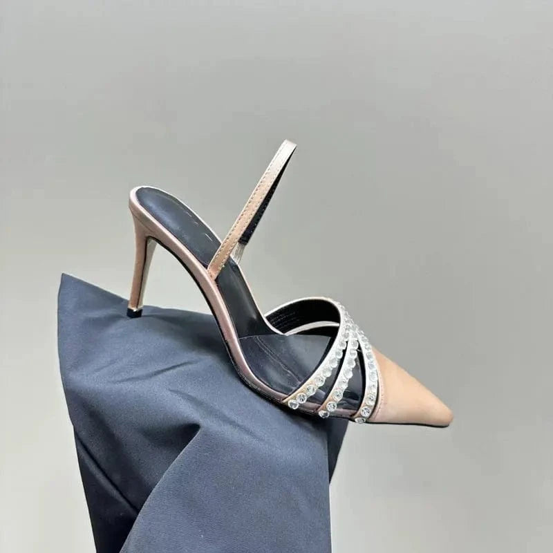 40 / Apricot color top quality brand office shoes fashion rhinestone high heels designer women sandals sexy women's shoes high heels