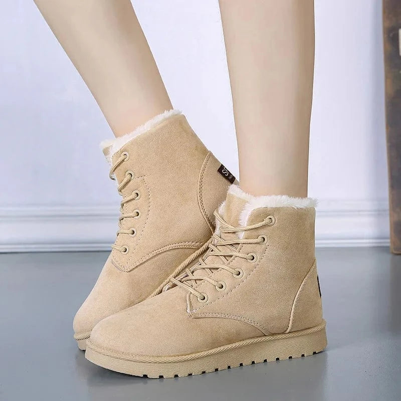 40 / Beige Winter Boots Women Snow Women Shoes Flat Heel Casual Winter Shoes Women Ankle Boots Plush Warm 36-43 New fashion ladies boots