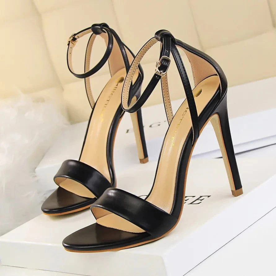 40 / Black 34-40 Fashion Sexy Nightclub Slim Heel Super High Heel Hollow out Color Block One word Open Toe Hollow out Women Sandals