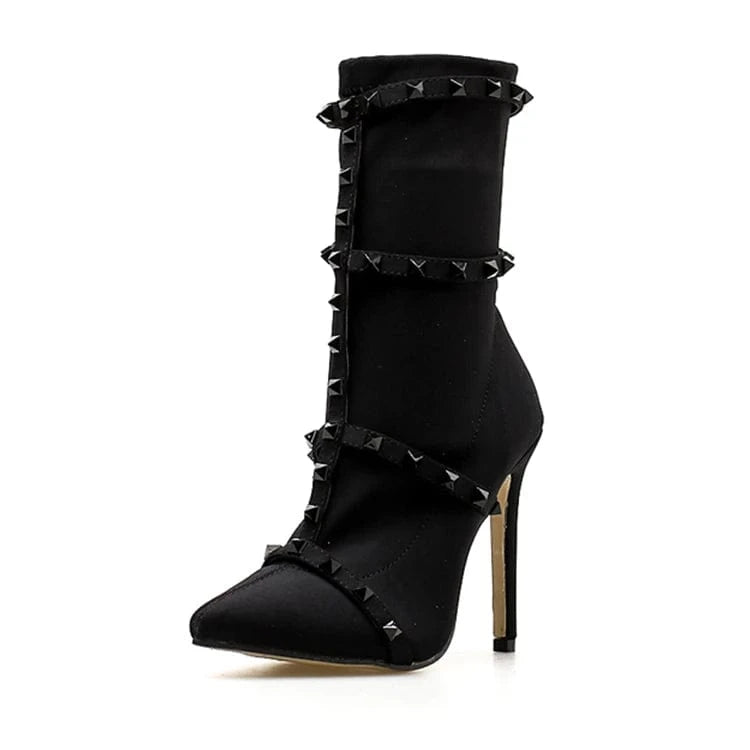 40 / Black Europe and the United States cross border women's large short boots new stretch cloth willow nail pointed stiletto shoes in wint