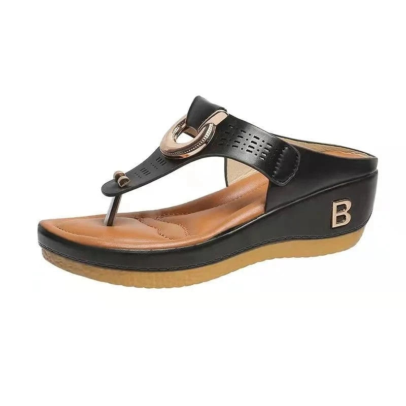 40 / Black Factory wholesale trendy outdoor anti-slip women heeled platform chunky wedge heel sandals women sandals 2023