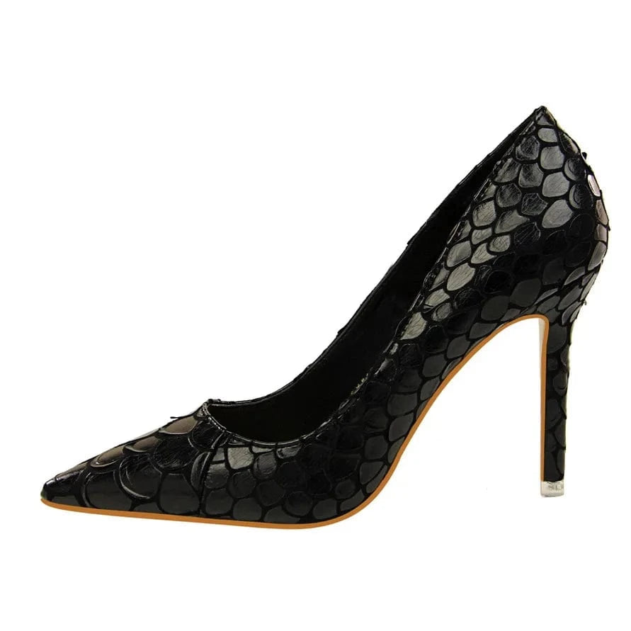 40 / Black Free Shipping High-End Unique Fish Scale Design Stiletto Heeled Sandals for Ladies
