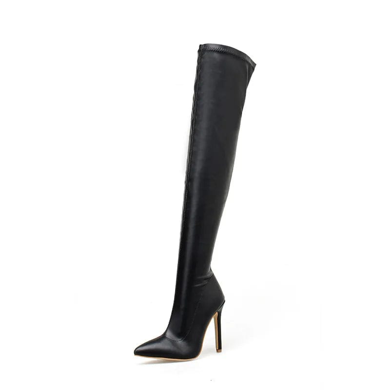 40 / Black New Sexy Pointy Knee Boots High Women Boots Elegant Party Shoes Solid Color Autumn Winter Slip On Long Boots Plus Size 42