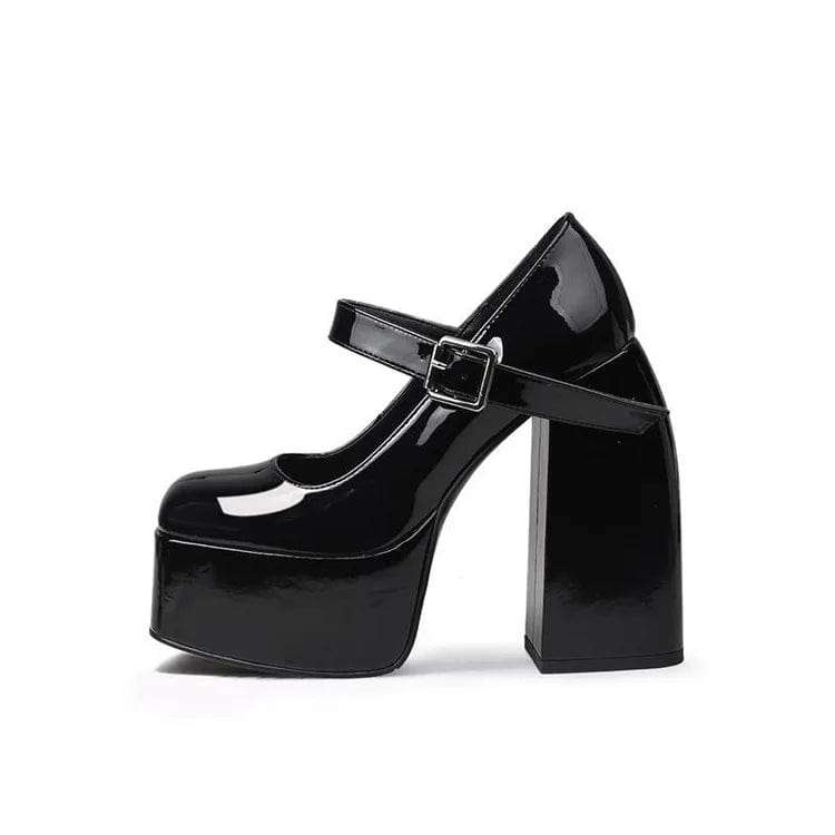 40 / Black New Women Pump Simple Solid Color Mary Jane Platform Mujer Shoes Square-toe Lace Up Super High Heel Pumps Ladies Nightclub Shoes