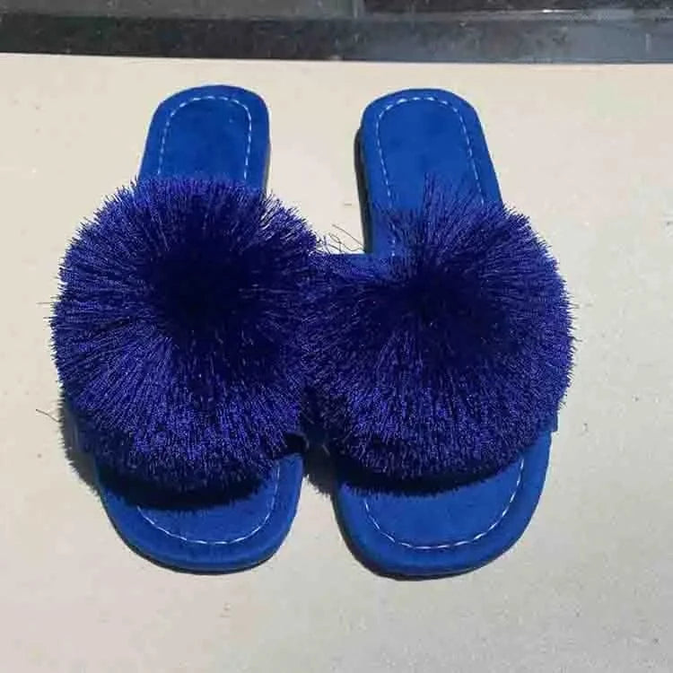 40 / Blue Beautiful hot sell soft fur women's sandals fluffy sandals fur slides fluffy slippers for women