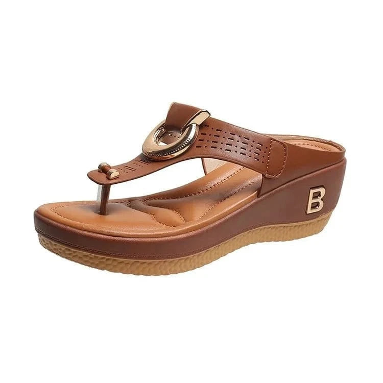 40 / Brown Factory wholesale trendy outdoor anti-slip women heeled platform chunky wedge heel sandals women sandals 2023