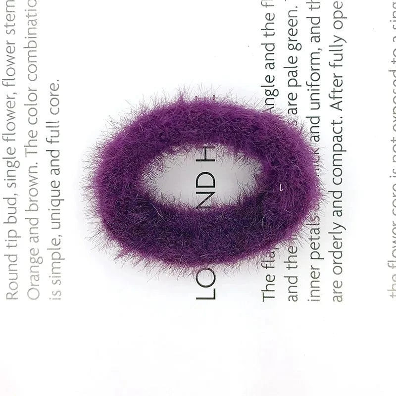 40 Dark Purple Short Plush Hair Ties Cute Plush Rabbit Ear Hair Rope Lovely Ring Women Autumn Winter High Elastic Band Scrunchies Fur Hair Ties for Girls
