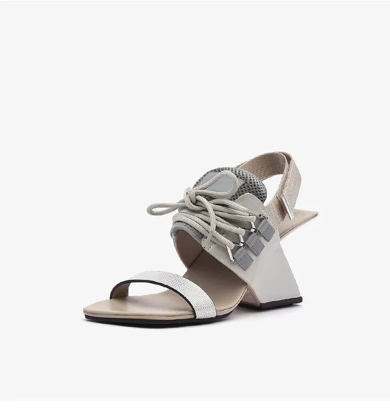 40 / Grey Chaussures Femme Casual Color Patchwork Slingback Mujer Shoes Square-toe Lace Up High Heel Sandals Ladies Daily Shopping Sandals