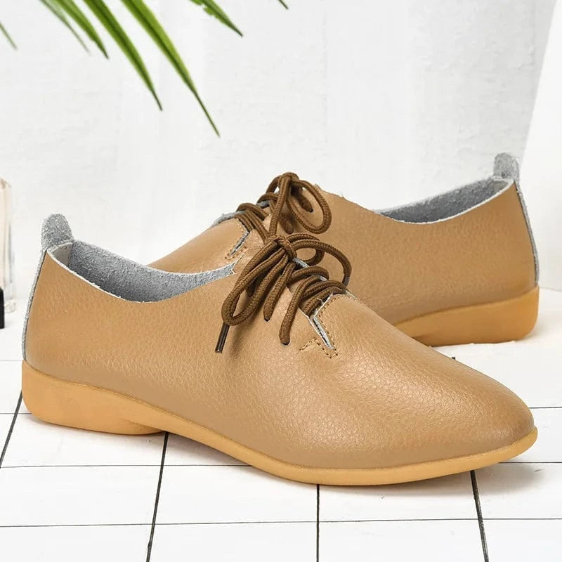 40 / Kahki 35-44 large size small white shoes single shoes 16 colors cowhide casual office flat closed shoes for women