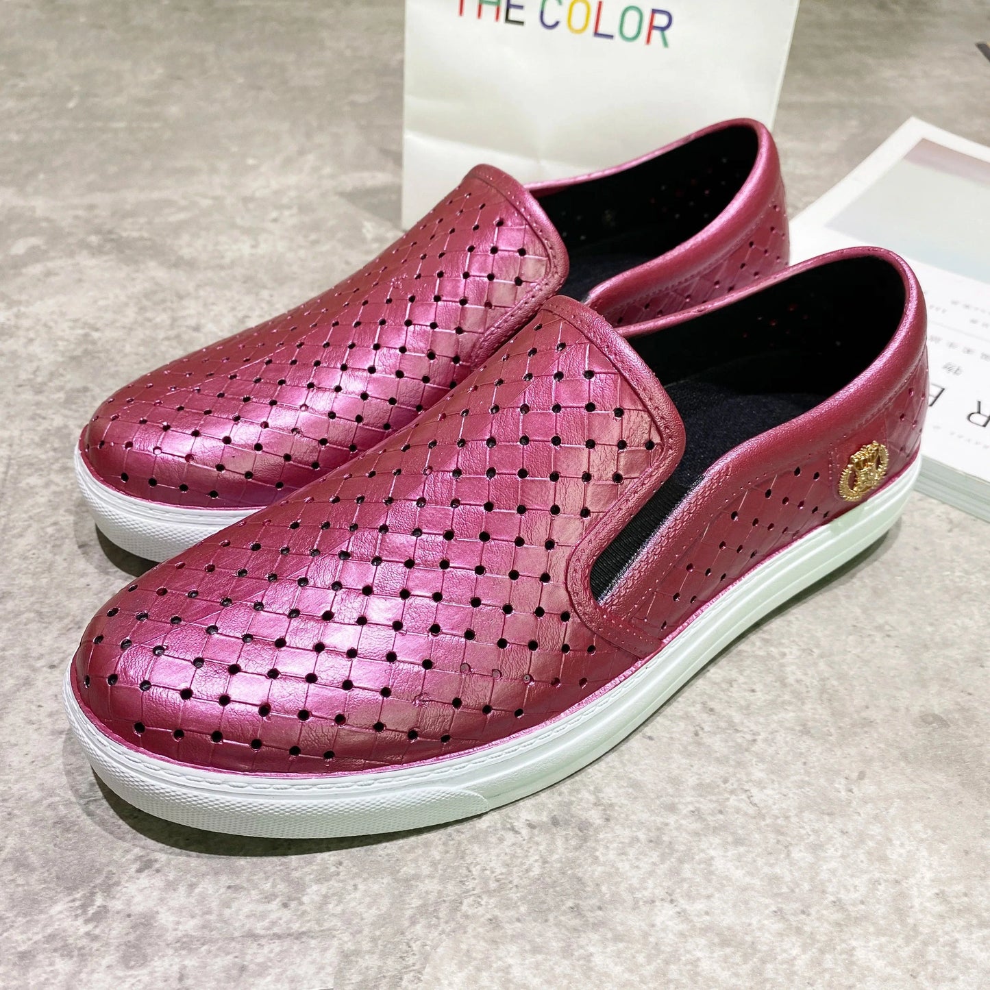 40 / Plum Summer women fashion fancy outdoor office street colorful pvc flat casual loafers shoes slippers ladies