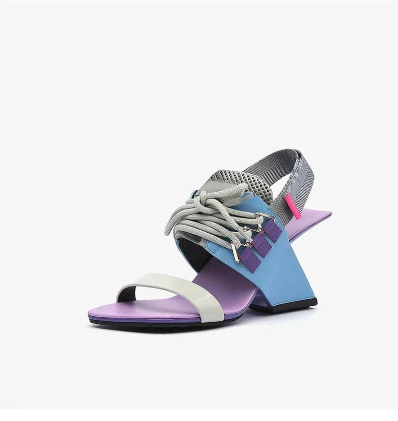 40 / Purple Chaussures Femme Casual Color Patchwork Slingback Mujer Shoes Square-toe Lace Up High Heel Sandals Ladies Daily Shopping Sandals