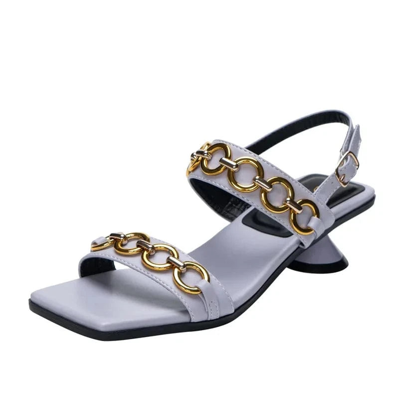 40 / Purple YC 2023 New design square head chain high heel sandals women's fashion open toe buckle sandals