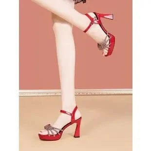 40 / Red Women Sexy Bridal High Heel Platform Rhinestone Cross Straps Evening Boutique Party Heeled Sandals Ladies Dress Sandals