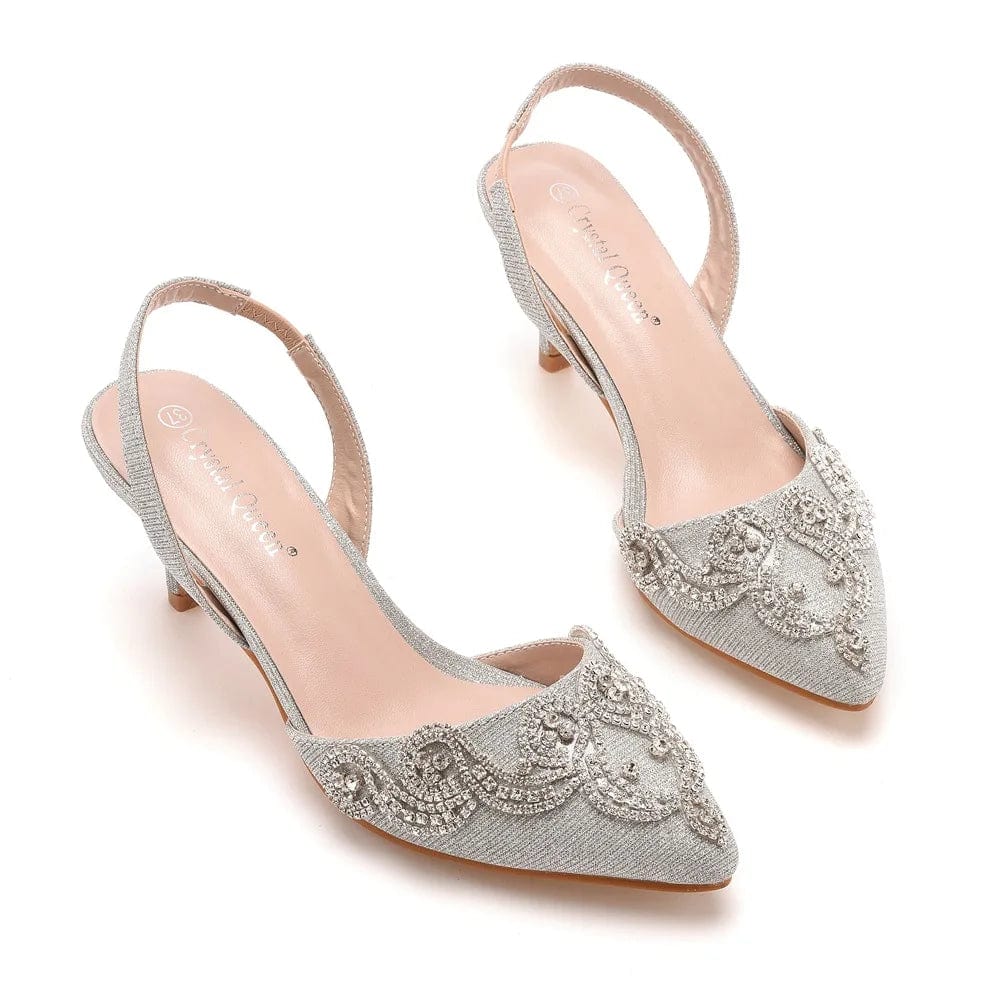 40 / silver New Summer Sandals Women Breathable Sliver Rhinestone Decor Shoes Slingback Hollow Out Thin Heels Sandals For Ladies Party Shoes