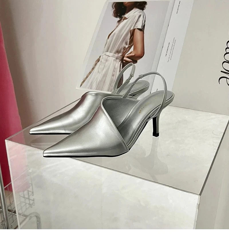 40 / silver Silver black wine red fluorescent yellow white spring and summer 2023 new fashion pointed high heel sandals