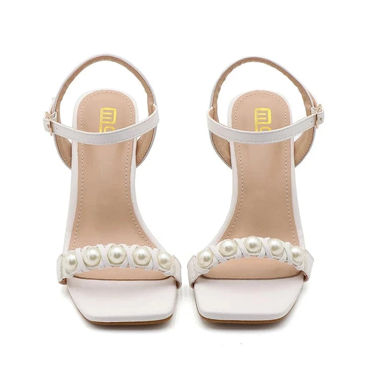 40 / White 2022 Open Toe Square Head Rubber Pu Fashion Leather Trend Ankle T-Strap Female Ladies Slippers Summer Women Shoes Heeled Sandals