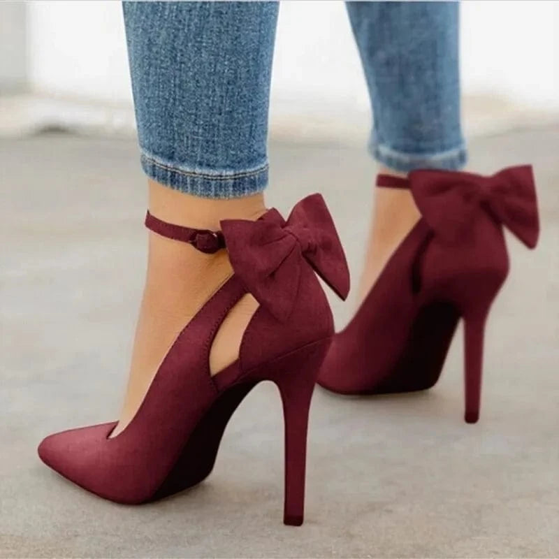 40 / Wine red Fashion Bowknot Shoes Women Pointed Toe High Heels Woman Thin Heels Ladies Sexy Pumps Ladies Buckle Strap Shoes