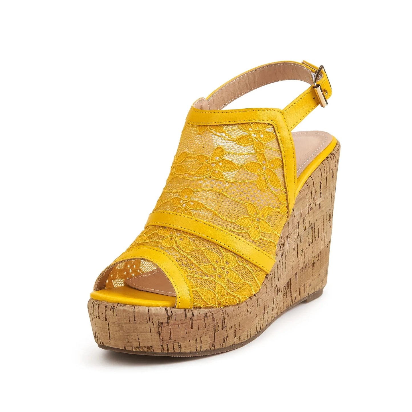 40 / Yellow 2022 New Female Summer Lace Platform Shoes Women Fish-mouth Ankle Buckle Wedges Rome Sandals