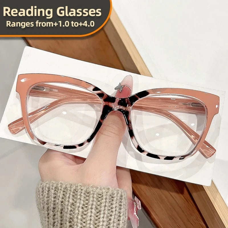 400 / Khaki New retro classic square-framed reading glasses with gradient color matching, trendy and fashionable reading glasses