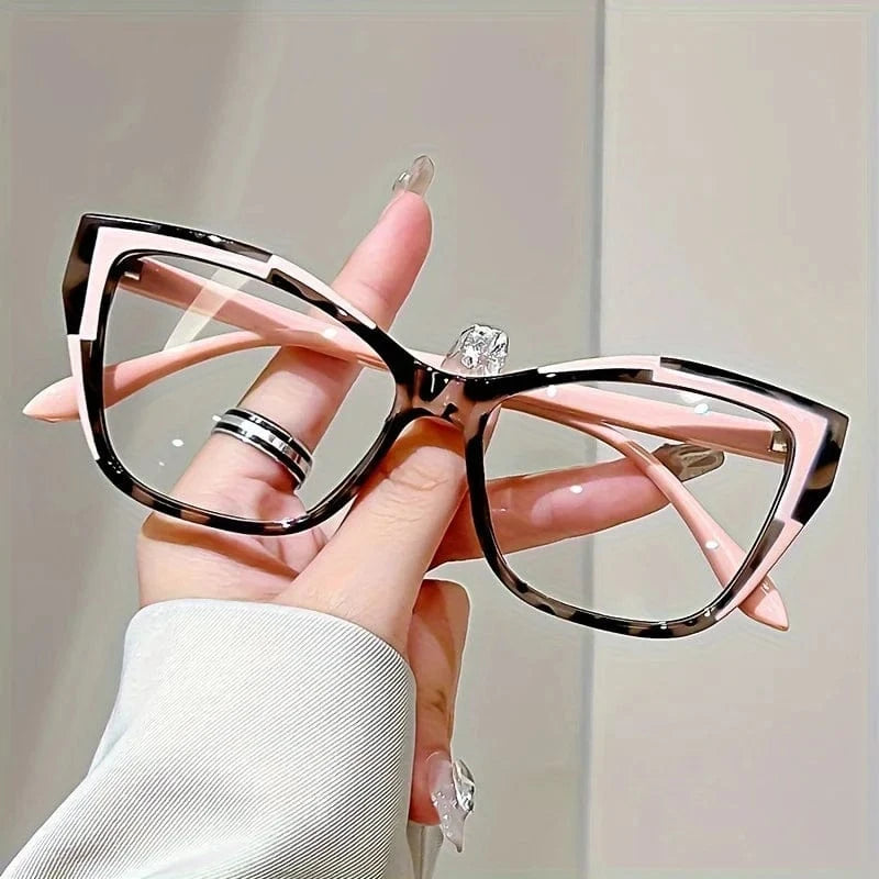 400 / pink Elegant cat eye reading glasses for women-fashionable color block design, anti-blue light, 1.0 to 4.0 strength