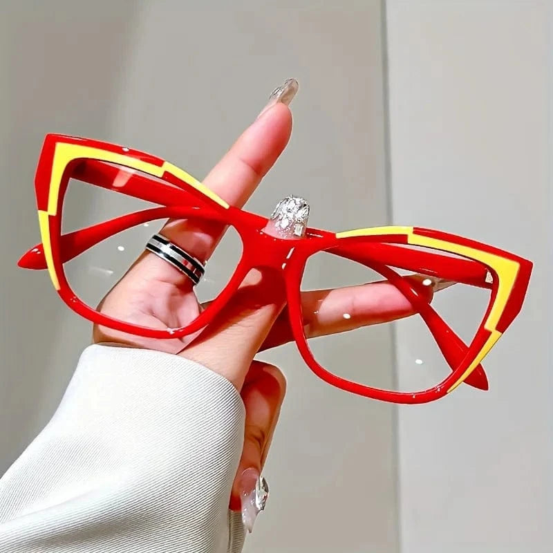 400 / Red Elegant cat eye reading glasses for women-fashionable color block design, anti-blue light, 1.0 to 4.0 strength