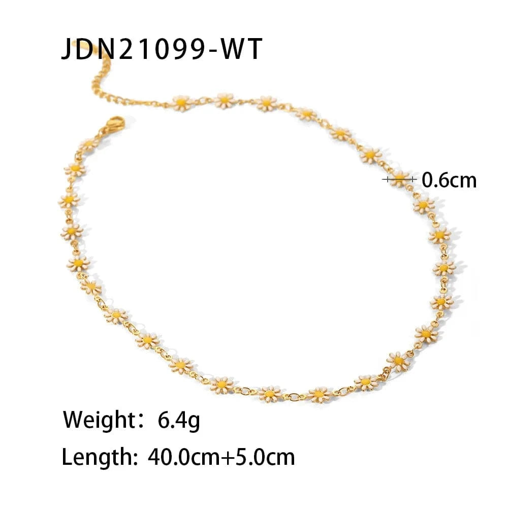 40cm / N2437 N2437 Waterproof 18K Gold Plated Stainless Steel Accessories Charm White Daisy Choker Necklace For Women