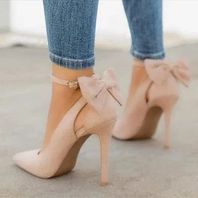 41 / 4 8CM Fashion Plus Size 34-43 Bowknot Shoes Women Pointed Toe High Heels Woman Thin Heels Ladies Sexy Pumps Ladies Buckle Strap Shoes