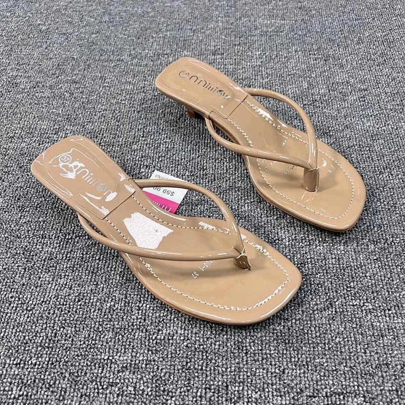 41 / apricot Ladies low heel slippers luxury leisure flip flops sandals sexy stiletto ladies sliders slipper women slippers sandals