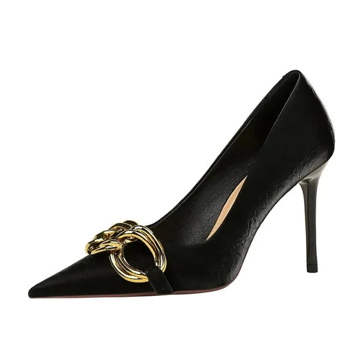 41 / black-7.5cm 7239-1 High Quality Trendy Sexy 9.5CM Super High Heels Shoes For Women Slip-On Golden Buckle Luxury Nude Heels For Ladies