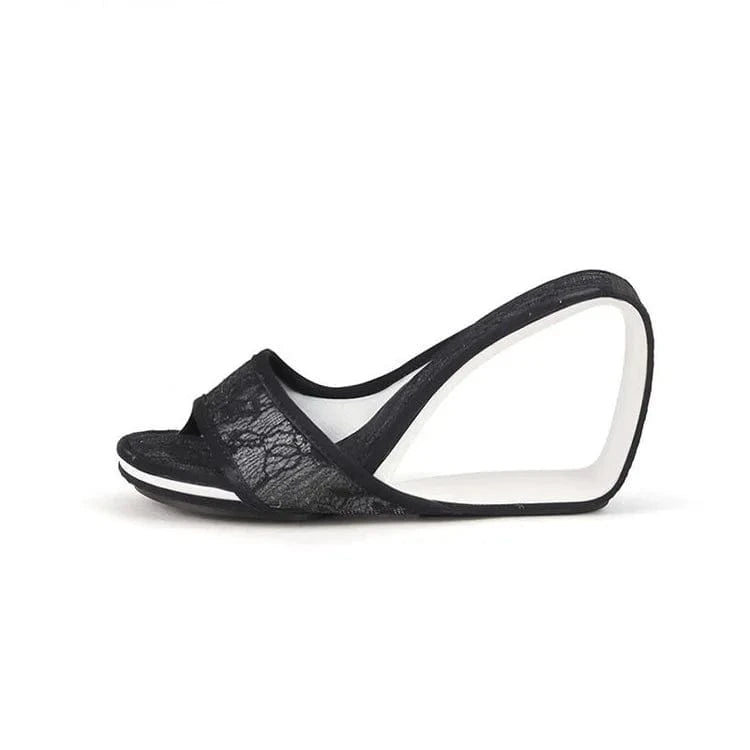 41 / Black 9cm Slippers Women Casual Floral Decor Wedge Heels Sandals Round-toe Open-toe High Heel Sandals For Ladies Outdoor Shopping Slippers