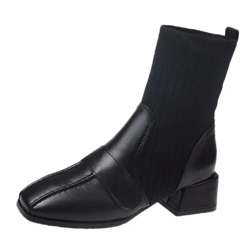 41 / Black British Style Chunky Heel Short Boots