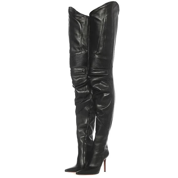 41 / Black New Fashion Ladies Black Leather Women's Boots High Quality Ladies Pointed Toe Over-the-Knee Boots