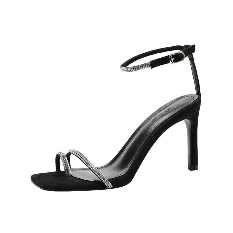 41 / Black New Women Summer Autumn Fashion Heeled Sandals Female Square-toe T-strap Stilettos Outside Party Banquet Ladies Shoes