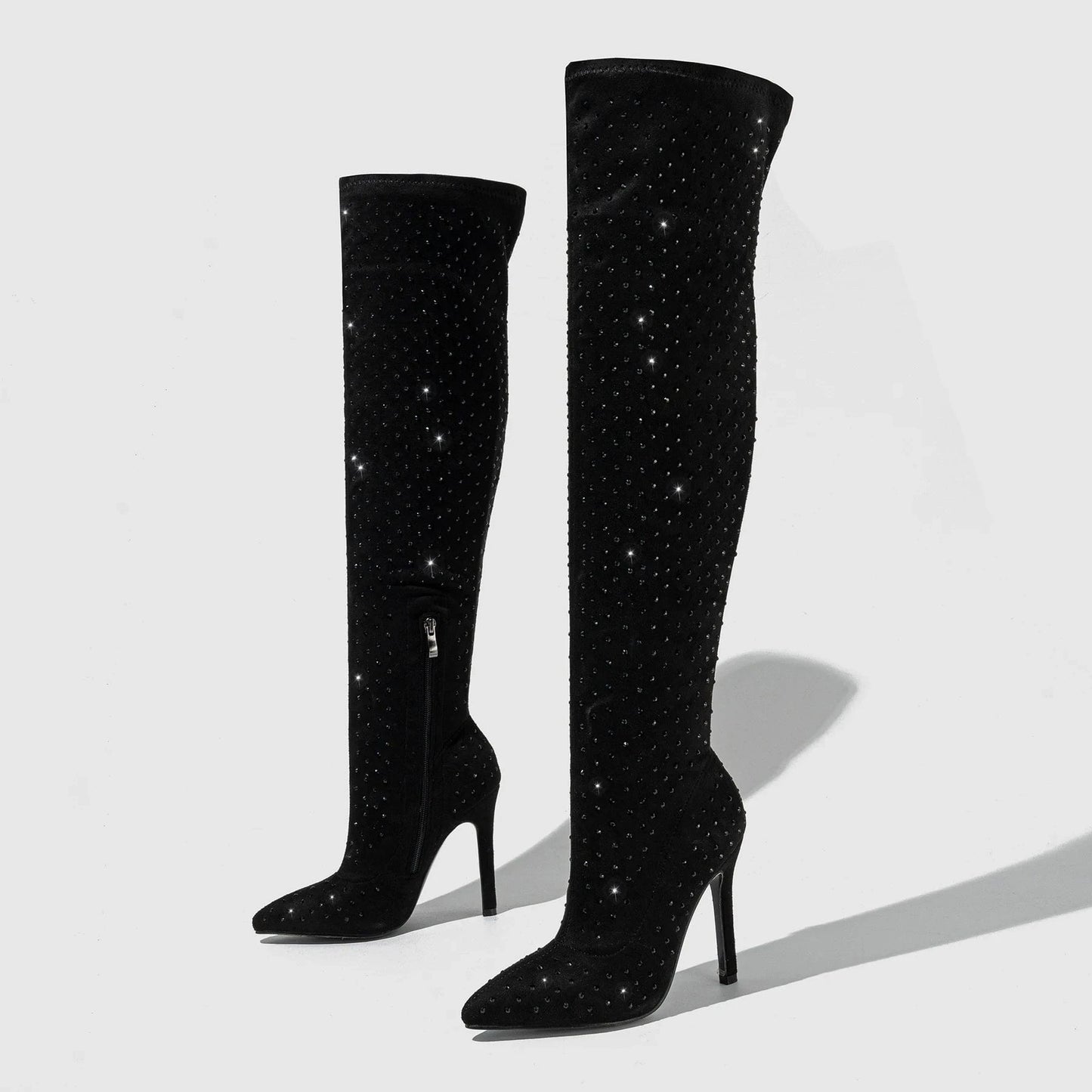 41 / Black Pointed Toe Boots jazz dance high-heel knee-high long tube hot girls big tube heap boots 2024