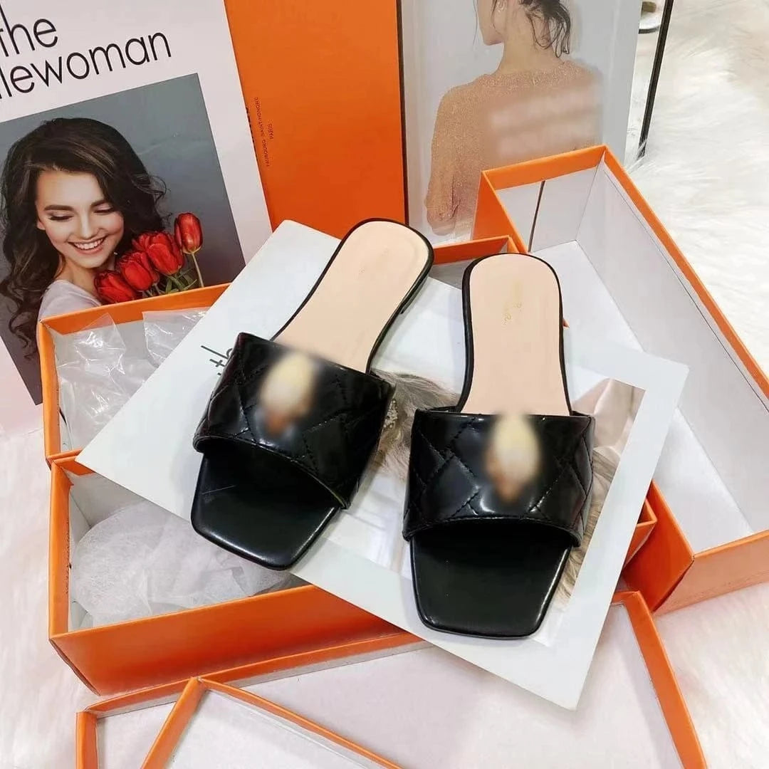 41 / Black Wholesale designer brand sandal fashion ladies flat sandals summer black PU leather slippers for women 2024