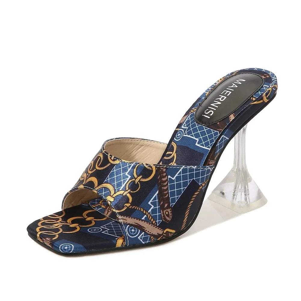 41 / Blue Plus sizes new female crystal high heel sandals ladies pumps women's printing cloth fashion sandals slippers