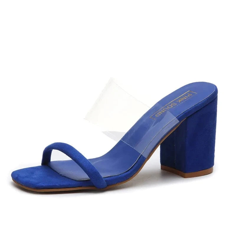 41 / Blue Women Transparent Heel Glass High Heel Shoes Large Size Block High Heel Sandals
