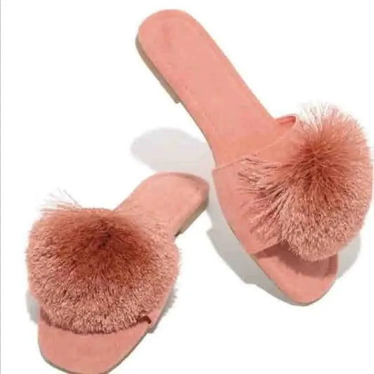 41 / Blush Beautiful hot sell soft fur women's sandals fluffy sandals fur slides fluffy slippers for women