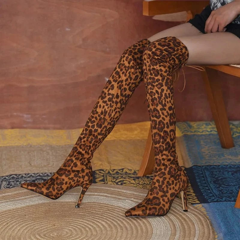 41 / brown leopard print Evawanna Over the knee boots women leopard print stiletto high heels women fall boots designer boots women