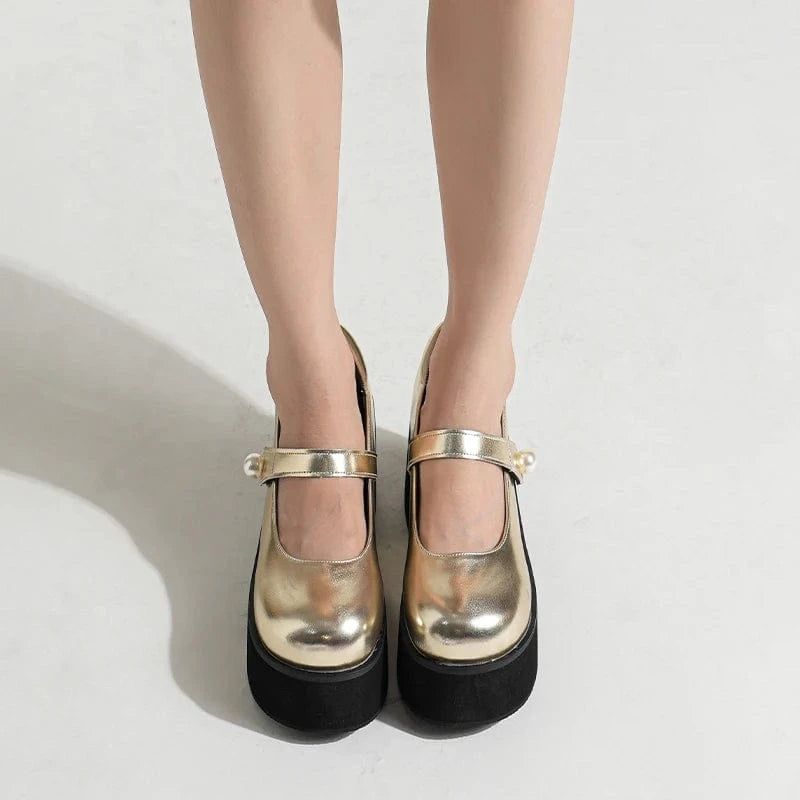 41 / Gold Punk Platform Patent Leather Women Pumps Thick Bottom High Heels Red Mary Jane Shoes Japanese Style Lolita Shoes Big Size 42