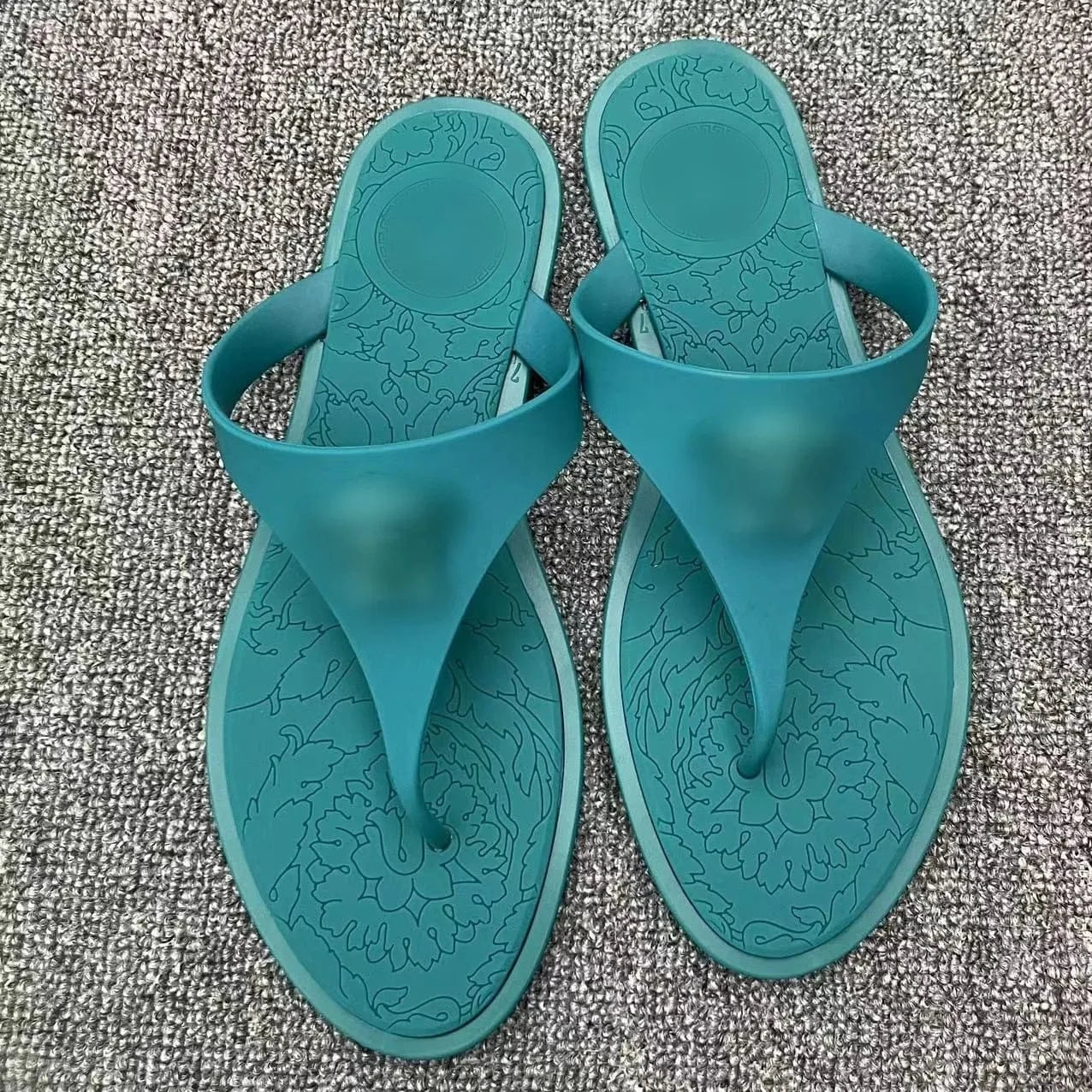 41 / Peacock blue Wholesale designer brand sandal fashion summer ladies flat slipper black PU leather flip flops slippers for women