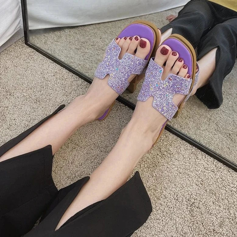 41 / Purple New arrivals summer  bling flip flops plastic shoes rhinestone sandals mule jelly slides women