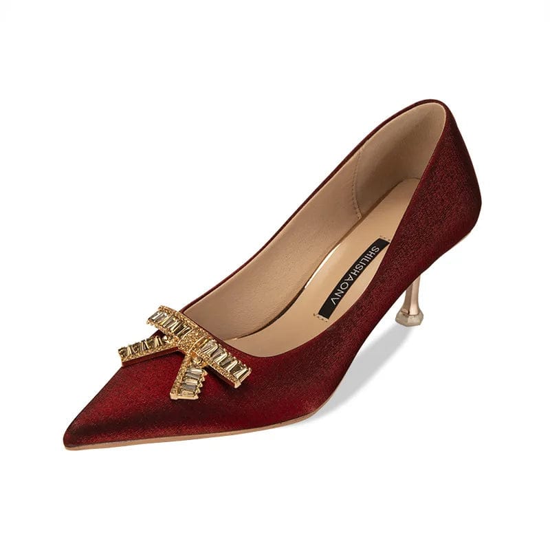 41 / Red New Women Pointed-toe Bowknot High Heel Pumps Sexy Party Banquet Ladies Dress Shoes Spring Summer Sandals Female