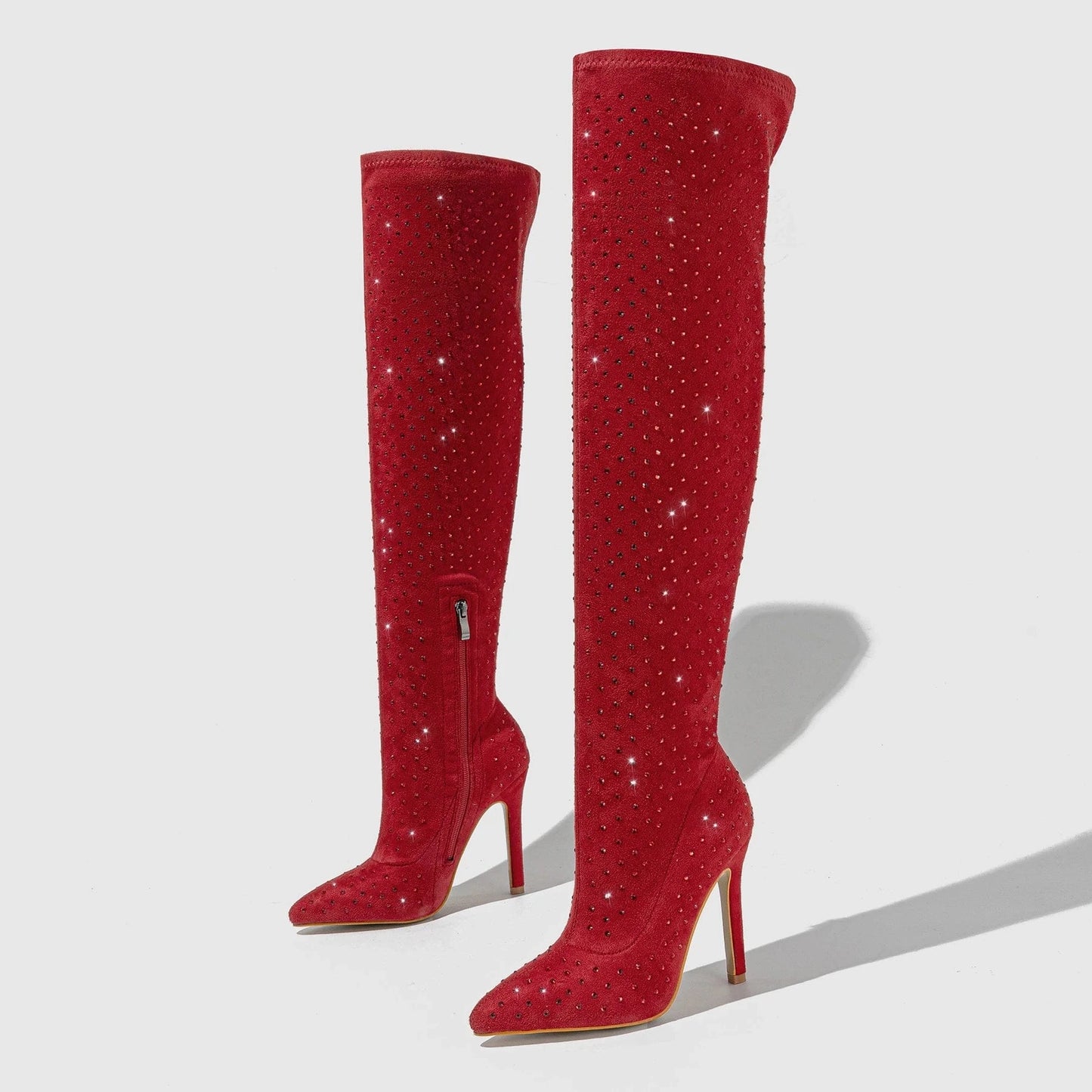 41 / Red Pointed Toe Boots jazz dance high-heel knee-high long tube hot girls big tube heap boots 2024