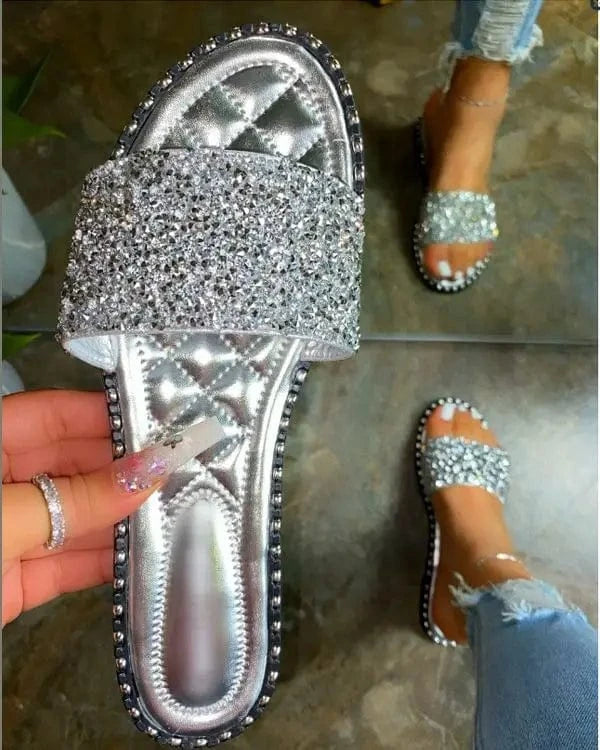 41 / silver-LL Stylish mules shoes women flat sandalias de verano women footwear slipper ladies shoe and sandal