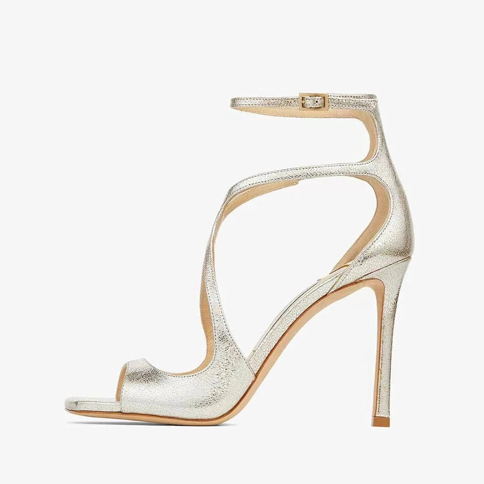 41 / silver Ready stock hot recommend spring and summer New Cross button open toe stiletto high heels 2024